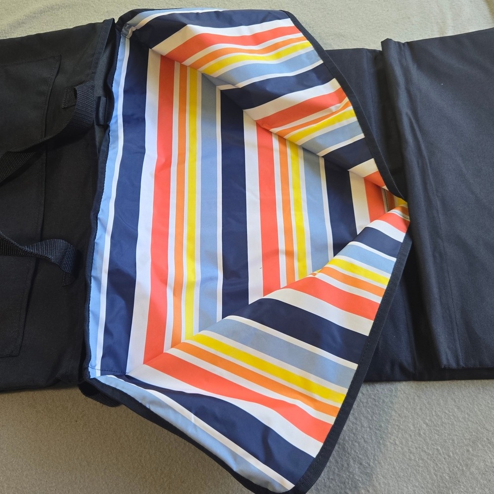 Thirty-One Picnic Thermal Tote Mat Unisex OS Navy Blue Striped Fold-Out 134943